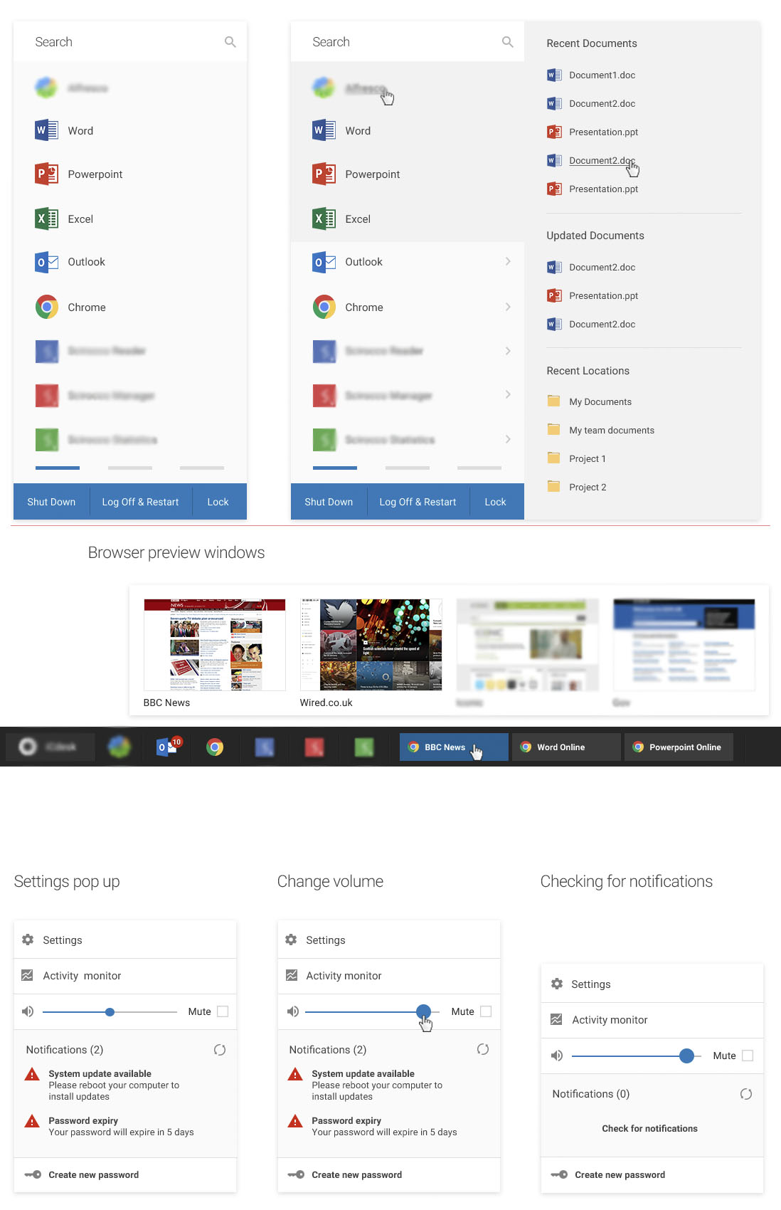 Bespoke OS Desktop Skin - Sample design of desktop appearance which was recreated in HTML and CSS.