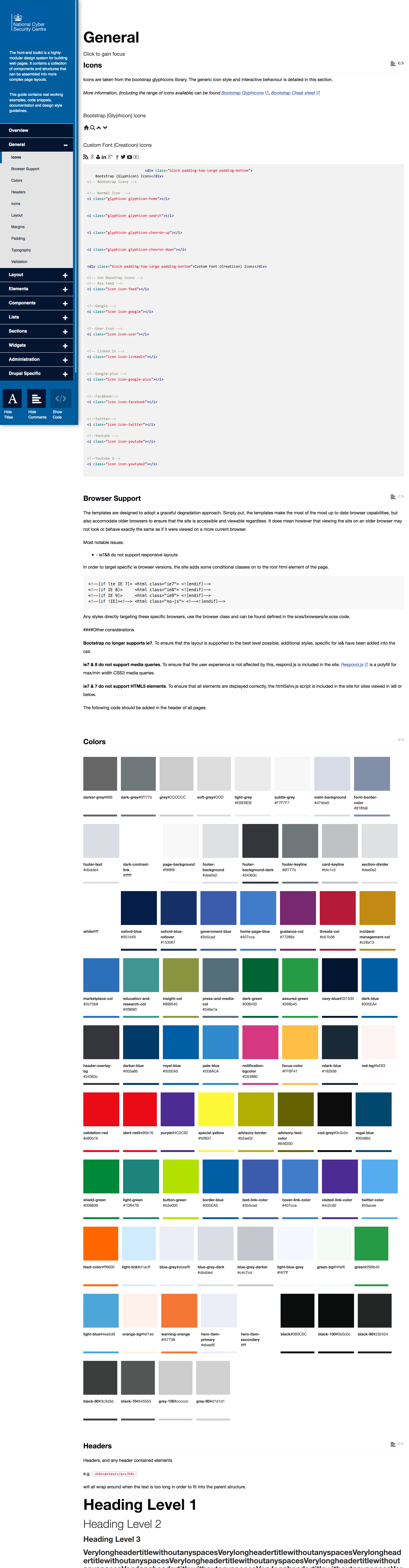 NCSC - Sample page of the style guide expanded code section as well as rendered example.
